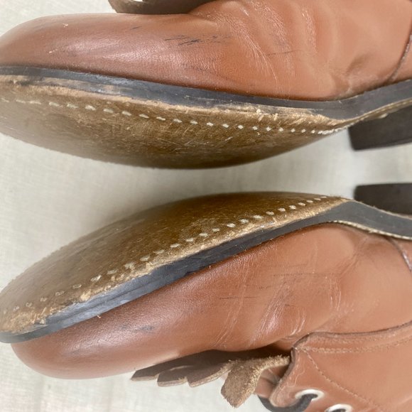 Vintage 1980s Justin Leather Brown Lace Up Roper Western Cowboy Kiltie Boots - Picture 4 of 16